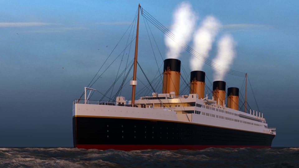 Computer-generated Titanic ship 3D illustration